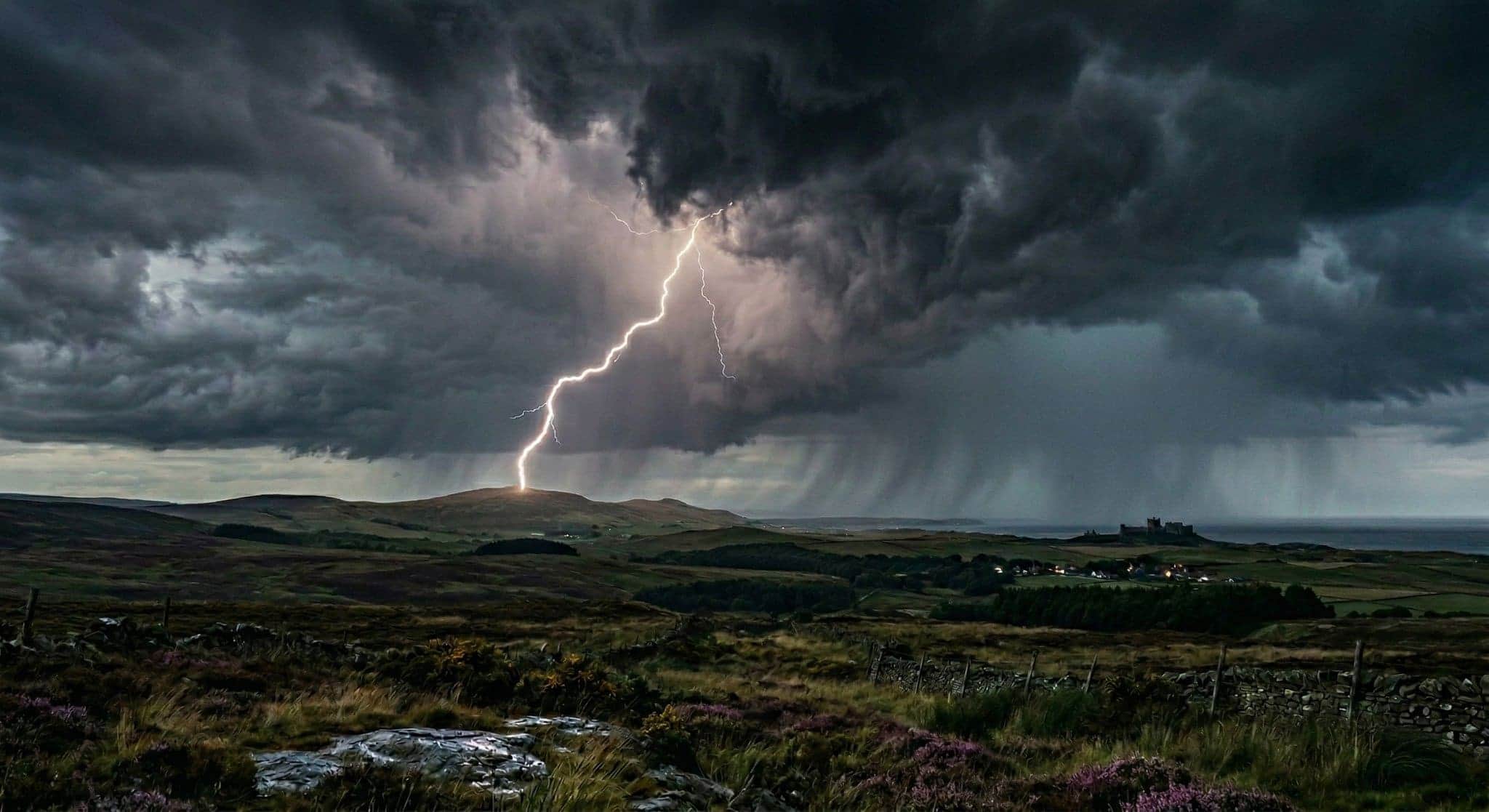 Lightning strike over Dunstanburgh Castle, a NorthernPixl fine art print available to buy